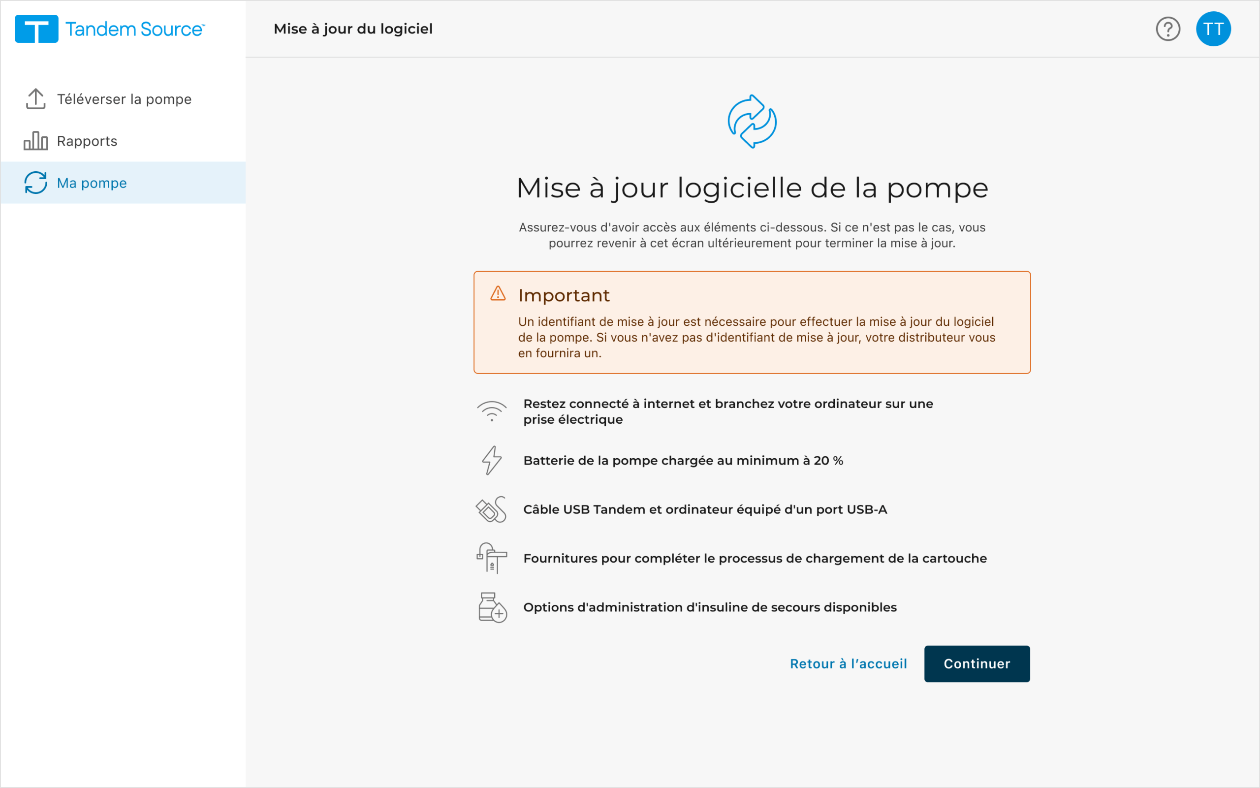 Tandem Source, Personal, My Pump, Software Update, Supplies, FR, CM-003093